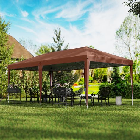 Gazebo da giardino pieghevole a scomparsa 6 x 3 m con borsa inclusa, in acciaio Oxford ad alta densità con rivestimento epossidico, colore marrone.