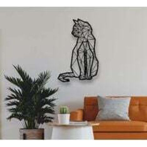 Décoration murale géométrique en métal en forme de chat - Art mural en métal - Décoration intérieure - Décoration de salon (1/4)