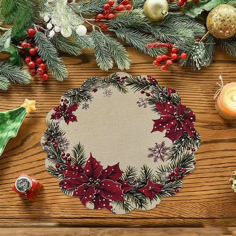 Sets de table de Noël style américain, dessous de plat antidérapants et isolants pour cuisines de restaurant, résistants aux taches et à l'usure, en stock - Lot de 4 pièces (vinyle) 36 x 36 cm - 5