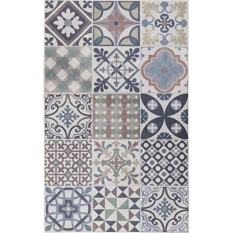 Tapis Vinyle hydraulique en Carreaux Multicolores pour Cuisine, Couloir, Toilettes, Chambres avec Envers PVC antidérapant. (1/5)