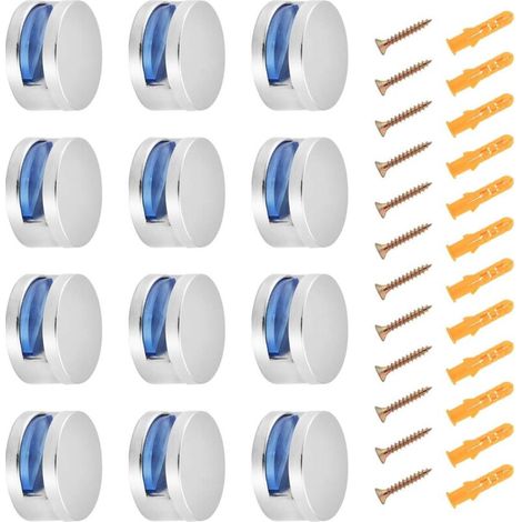 12pcs Bains Pince de Verre Clips Miroir Clips Verre en Alliage Zinc Support Mural Clip en Verre Rond pour étagère de 3-6mm d'épaisseur
