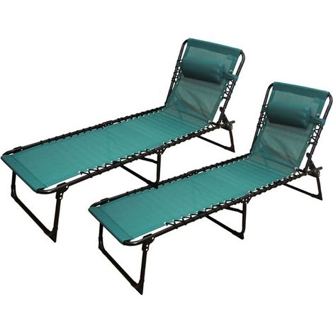 Transat chaise longue pliante - JUANIO - Modèle extérieur - Lot de 2 - Vert émeraude - Coussin amovible (1/4)