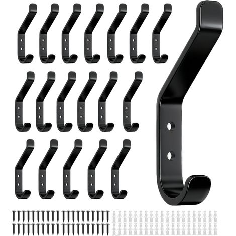 Lot de 20 patères à visser pour panneaux acoustiques, chambre, salon, salle bain, murales penderie, vestes, chapeaux, métal, noir, 10 cm Noir Pièces (1/5)