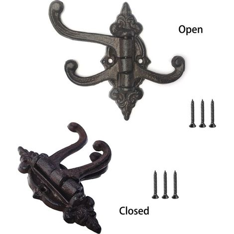 Set aus 2 Vintage-Wandhaken aus Gusseisen für Garderobenständer, Handtuchhalter, robuste dekorative Wandhaken mit 3 schwenkbaren Armen (konisch zulaufend) (1/5)