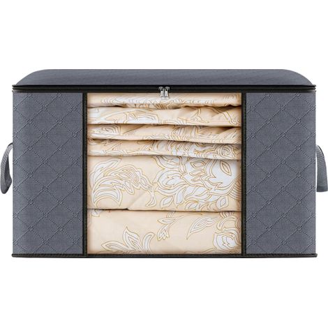 Lot de 1 sac de rangement pliable pour vêtements et couvertures, idéal pour organiser la chambre, le placard, les vêtements et les couettes. Couvercle et poignée inclus. Gris. (1/5)
