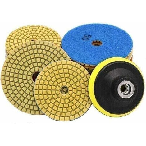 Set di 10 dischi diamantati per lucidatura a secco/umido per pietra. Accessori per la lucidatura della pietra. Disco abrasivo + 1 platorello per granito, marmo, ceramica, cemento, GU.B/bo (1/4)