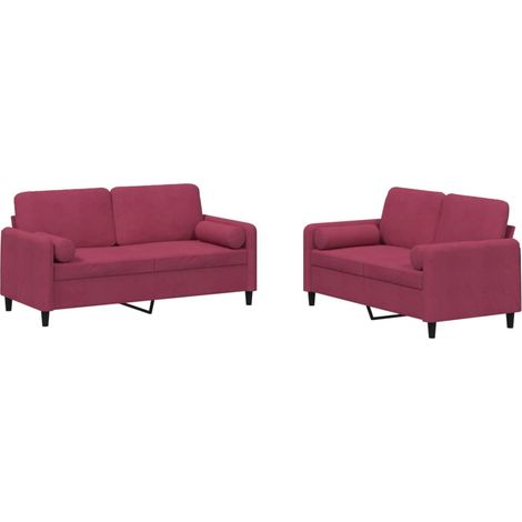 Ensemble de Canapé Sofas 2 pcs avec coussins rouge bordeaux velours (1/5)