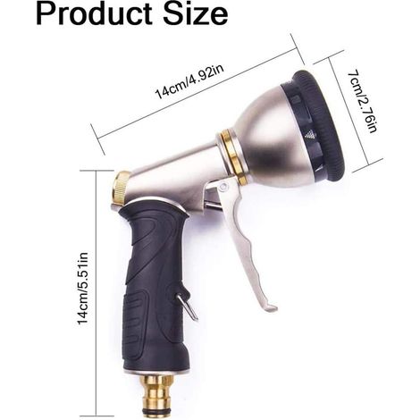 Tuyau D'arrosage Pistolet. Pistolet De Pulvérisation Buse. De Jardin en Métal Connecteur pour Tuyau. 9 Modèles Ajustables Tuyaux Souples Connecteurs H758 (1/4)