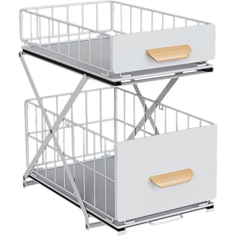 Rangement sous Évier Tiroir Coulissant à Extraction pour placard de cuisine, Porte-épices,salle de bain Blanc