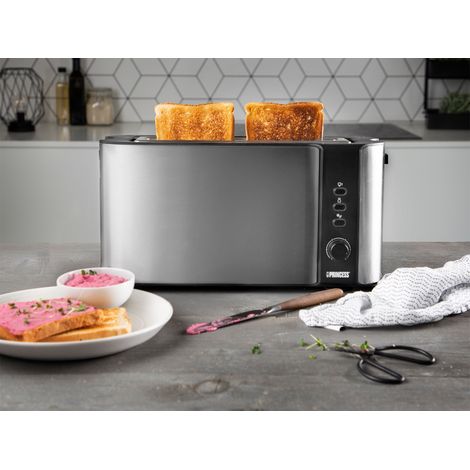 Langschlitztoaster Edelstahl für 2 Scheiben mit 6 Stufen & Brotrost - 1000 Watt