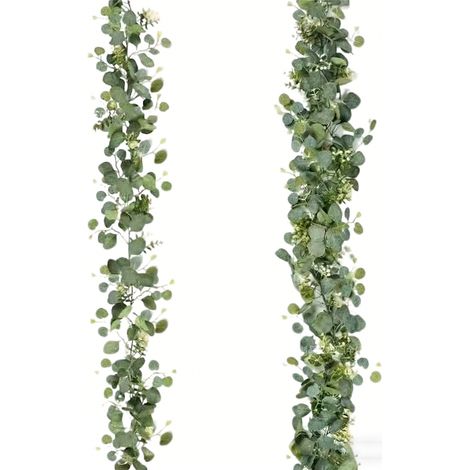 Guirnalda artificial de eucalipto y hojas de dinero, 180 cm (juego de 2), follaje artificial para decoraciones navideñas, manualidades, decoración de patios y cenadores. (1/5)