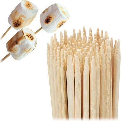 Relaxdays Piques bois, lot de 250, bambou, brochettes barbecue, 40 cm de long, bâtonnets barbe à papa, Ø 5 mm, nature (1/5)