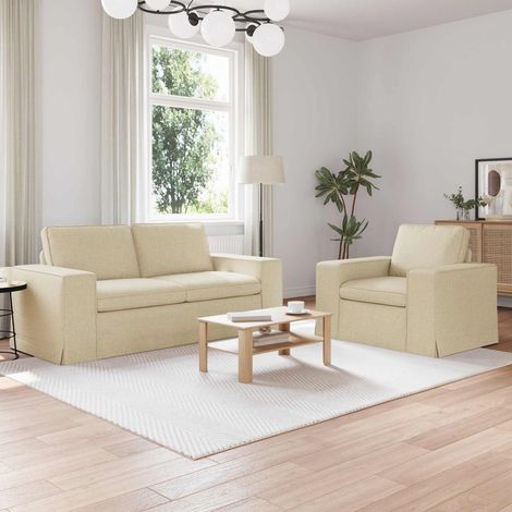 Sofa Set 2 pcs Creme 182 x 80 x 82 cm Stoff