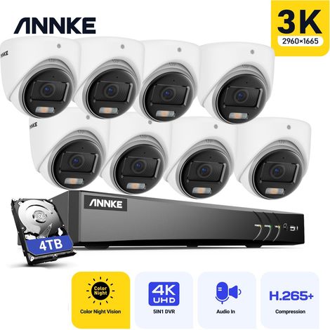 ANNKE 5MP Kit Caméras de Vidéosurveillance Tourelle Extérieures Filaires,8CH 3K H.265+DVR et 8 Caméras 5MP,Vision Nocturne Couleur,Accès à Distance,4TB HDD (1/5)