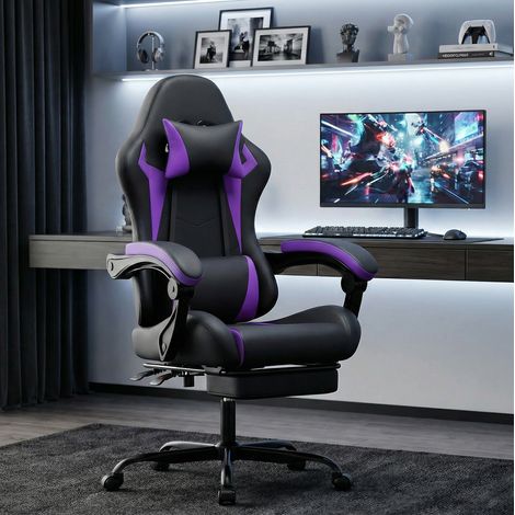 Fauteuil gaming ergonomique inclinable PVC violet OKMYHOME (1/3)