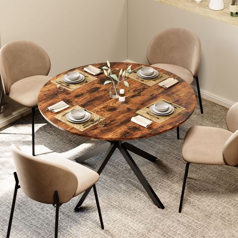 Runder Esstisch aus Spanplatte und Eisen, Vintagebraun-Schwarz, Ø120x76 cm, für 4-6 Personen