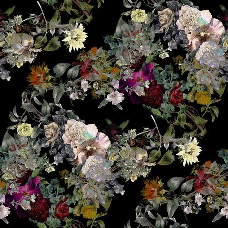 Papier Peint Mural Fleuri Noir Papier Adhesif pour Meuble Salon Floral Foncé Rose Romance Écarlate Imperméable Papiers Peints Feuille et Fleur Motif Autocollant Mural Salle de Bain 44.5CM×3M (1/5)