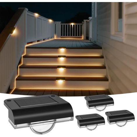 Lampes Solaires pour Escaliers Extérieurs, lampe extérieure LED étanches pour marches, clôture, Jardin, Cour, Patio, Balcon Décoration, 4 pièces