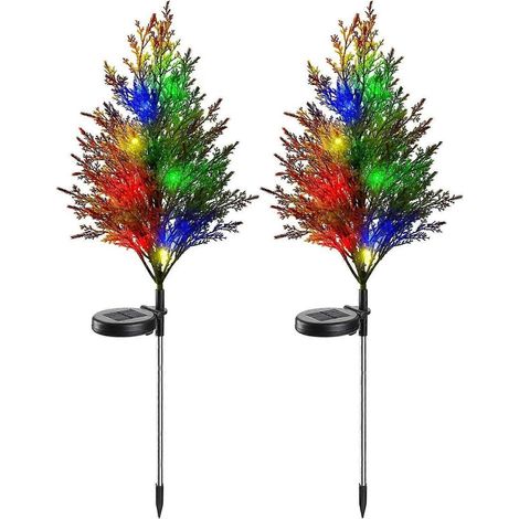 Luci solari da giardino per esterni, luci solari da terra impermeabili IP65, illuminazione decorativa a LED per esterni ad energia solare per patio, luci colorate lampeggianti a forma di albero di pin (1/5)