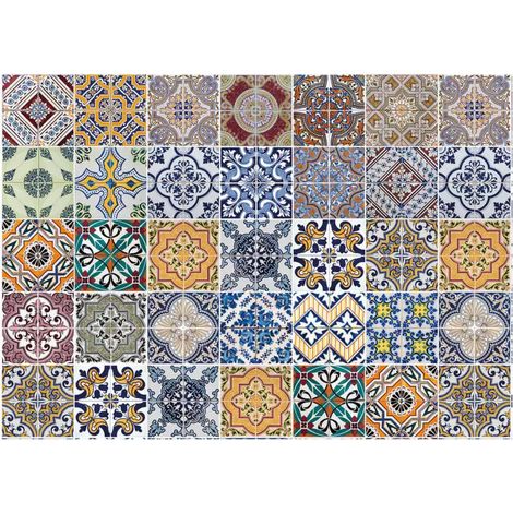 paraschizzi da cucina in alluminio fantasia "azulejos", 84x60 cm (1/4)