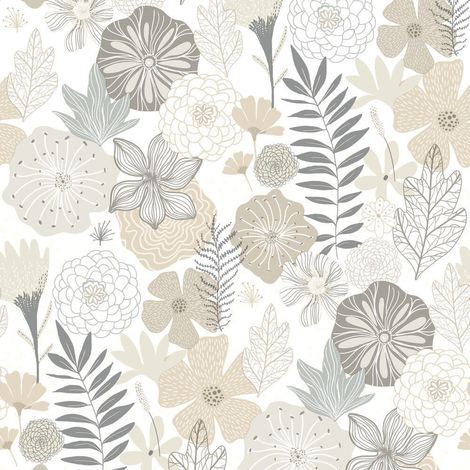 Papier peint auto-adhésif - Fleurs Nuances De Gris - 5.75 m x 45 cm (1/4)