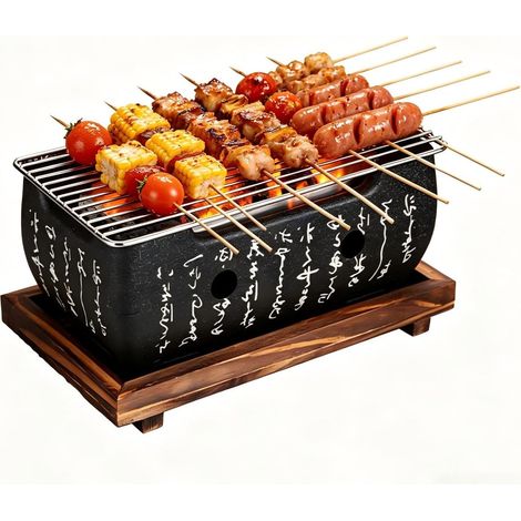 Mini Gril Barbecue Japonais, Poêle à Barbecue Camping avec Plaque, Base de Récipient de Carburant, Poêle à Charbon Portable pour Outils de Barbecue Ménagers (24x12.5x11.5cm) (1/5)