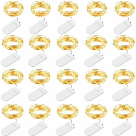 Guirlandes lumineuses LED batterie, 20 pièces 1M 10 LEDs guirlandes lumineuses en fil de cuivre pour chambres, intérieur, extérieur, Noël, fête, jardin, mariage, bricolage, blanc chaud (1/5)