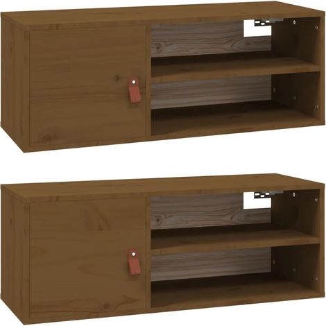 Lote de 2 armarios de pared de madera diseñados para almacenamiento decorativo 80 x 30 x 30 cm estilo rústico de madera de pino macizo marrón miel 020048389 (1/5)