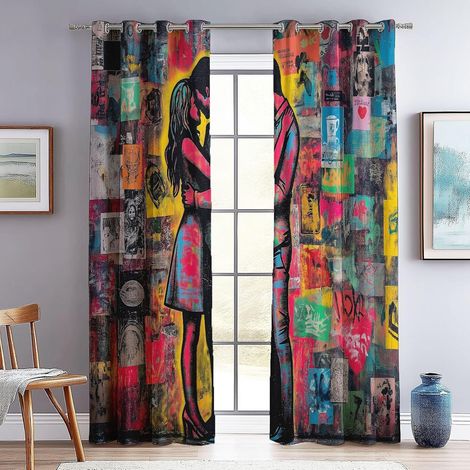 Occultants Chambre Chats, Motifs rétro, éléments décoratifs Imprimé Rideau À Oeillets, Chambre Enfant Décoration De Fenêtre 140L X 260H cm (2 Panneaux) Isolant Et Tissu Couleur - 140L X 260H cm (2 Pan (1/5)