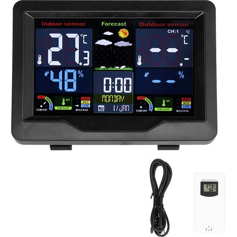 Wireless Weather Clock Color Display Thermometer Hygrometer Calendar Weather Forecast Station (1/5)