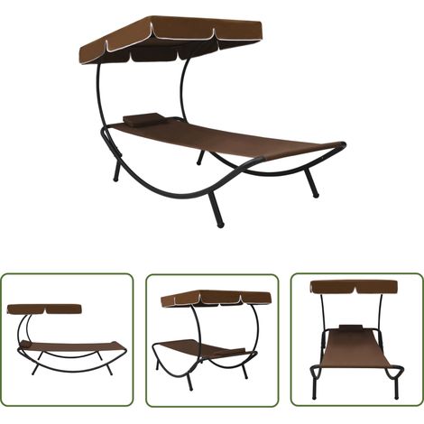 The Living Store Sonnenliege mit Sonnendach & Kissen Braun - Sonnenliege - Gartenliege - Outdoor Möbel - Lounge Chair - Poolside Furniture (1/5)