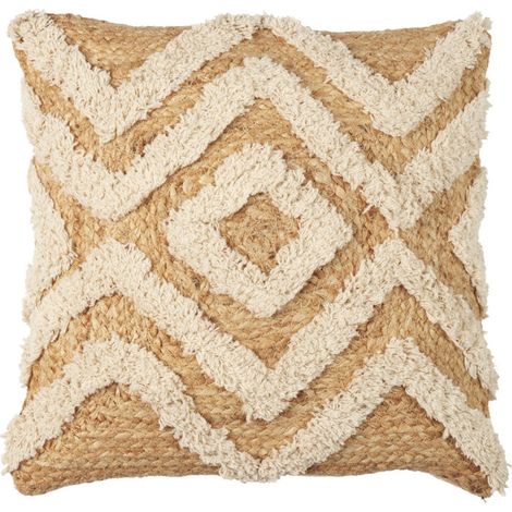 Coussin Déco en Jute "Tufté" 40x40cm Beige & Naturel (1/4)