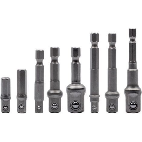 Lot de 8 adaptateurs de douille, adaptateur hexagonal 1/4\" vers douille 1/4\", 3/8\", 1/2\", pour perceuse et visseuse sans fil, douilles et porte-embouts (1/5)