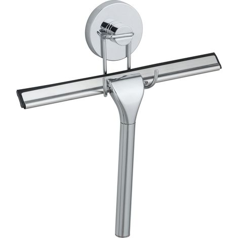 WENKO Raschietto per doccia da parete senza foratura, raschietto per bagno Vacuum-Loc® fissaggio senza foratura, riposizionabile senza lasciare tracce, Acciaio Inox, 6x21.5x25 cm, lucido