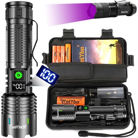 Lampe Torche Led Ultra Puissante, 500000 Lumen Lampe De Poche, Lampe Torche Rechargeable USB, Lampe De Poche led Ultra Puissante, Lampe Torche Tactique Militaire Police, 5 Modes pour Camping (1/5)