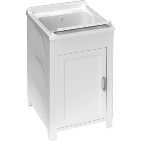 Bac à laver en résine blanche antiacide 45x50x85 cm – Siphon trop-plein inclus – Pour espaces confinés et chantiers humides – Mongardi (1/7)