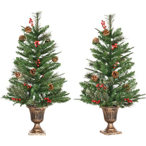 Ensemble de 2 sapins de Noël artificiels de 90 cm, baies et pommes de pin décoration de Noël pour l’intérieur vert