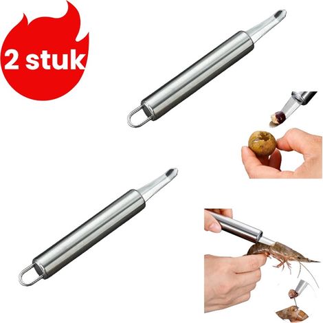 ustensiles de cuisine multifonctions déveineur de crevettes et éplucheur de litchis lot de 2 couleur argent (1/5)