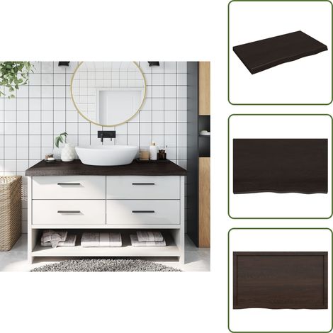 Comptoir de salle de bain marron foncé bois massif traité - Comptoir Salle De Bain - Comptoir Bois - Plan De Travail Salle De Bain - Meuble Lavabo - Chêne Massif (1/5)
