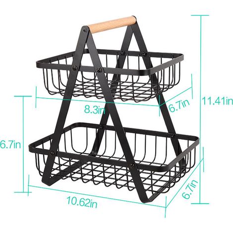 Panier à fruits extérieur à double couche, poignée amovible, support de rangement pour objets divers, rangement de cuisine, panier de camping en fer noir KC-SGL861. (1/5)