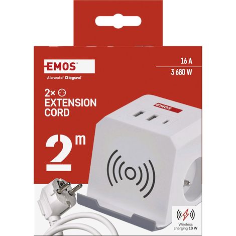 bloc multiprise 2 m, 2 prises françaises, USB, Qi, intérieur (1/5)