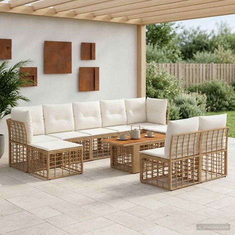vidaXL Set Divano da Giardino 10 pz Naturale e Bianco Crema polyrattan (1/5)