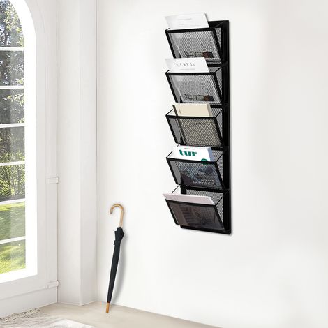 Étagère murale à 5 niveaux pour documents, chaque niveau pouvant supporter environ 11 livres, porte-courrier, panier mural 10 x 4,5 x 36 pouces (1/5)