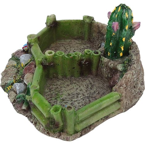 Abreuvoir/mangeoire en résine délicate et multifonctionnelle pour reptiles, orné d'un décor cactus, idéal pour la maison. (1/5)