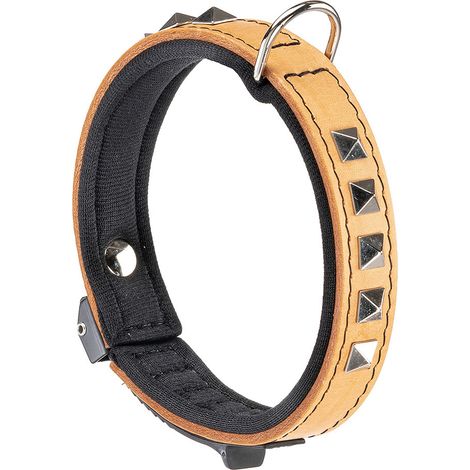 Ferplast GIOTTO LUXOR BEIGE C Collier en véritable cuir avec clous décoratifs et micro-ajustement - 6 tailles. Variante C20/34 - Misure: A: 30-34 cm B: 20 mm - Beige (1/5)