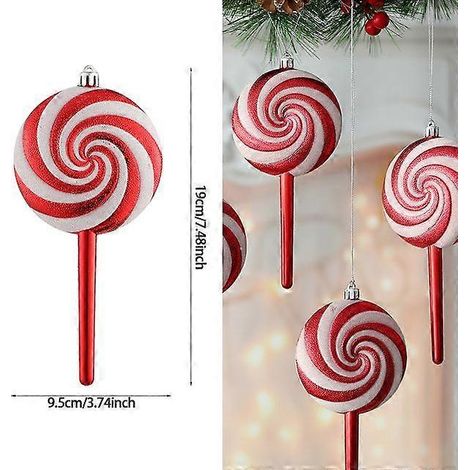 1 boule de Noël suspendue, rouge et blanche, en forme de canne à sucre, pour décoration de sapin de Noël, de fête ou de Nouvel An. (1/5)