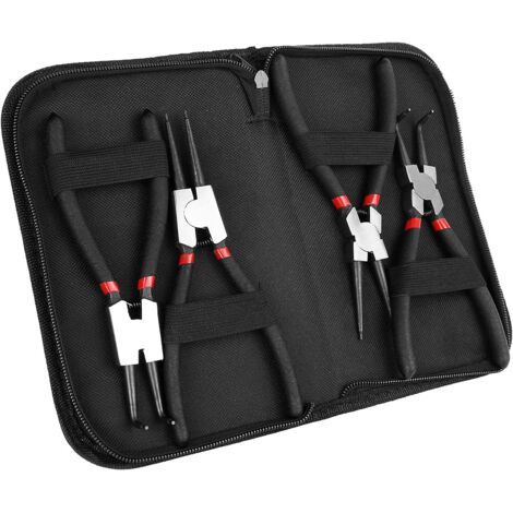 Lot de 4 pinces à circlips internes/externes de 7 pouces Kit de pinces à circlips robustes Pinces à machoires droites/courbées pour retirer les anneaux et retirer les tuyaux avec pochette de rangement (1/5)
