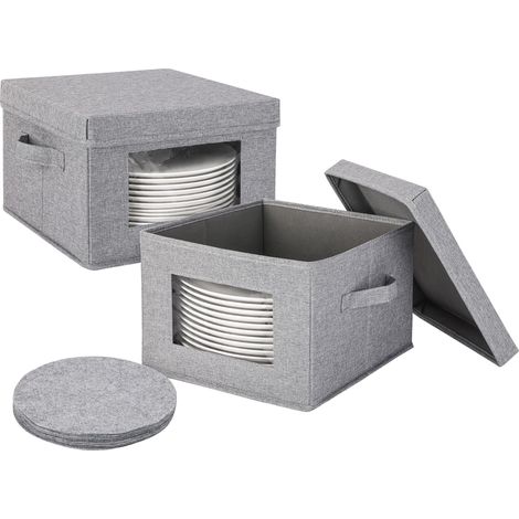 Relaxdays Portapiatti, set da 2, 12 inserti in feltro, maniglie, finestra, HxLxP: 20,5 x 30,5 x 30,5 cm, grigio (1/5)