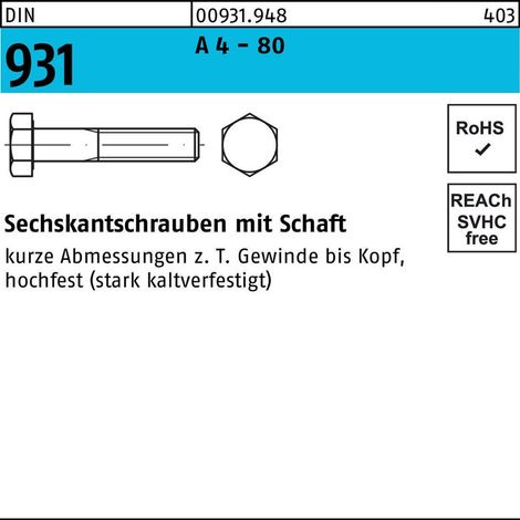 ISO 4014 Sechskant-Schaftschraube M6x30 Edelstahl A4 80 blank 100 Stk (1/2)