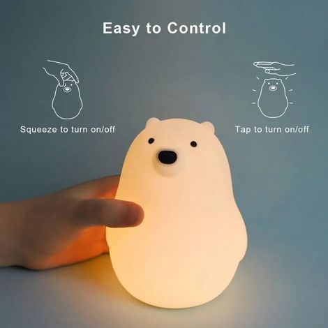 Lámpara de noche de oso para niños, luz LED de lactancia, regulable, de silicona, recargable, luz de noche con USB táctil y temporizador, decoración de guardería, lámpara de ayuda para dormir, regalo 